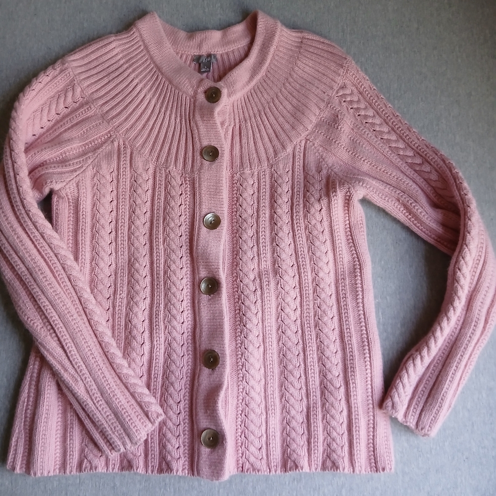 J Jill Cardigan Large Cable Knit Chunky Soft Cozy Angora Feminine Vintage 90s